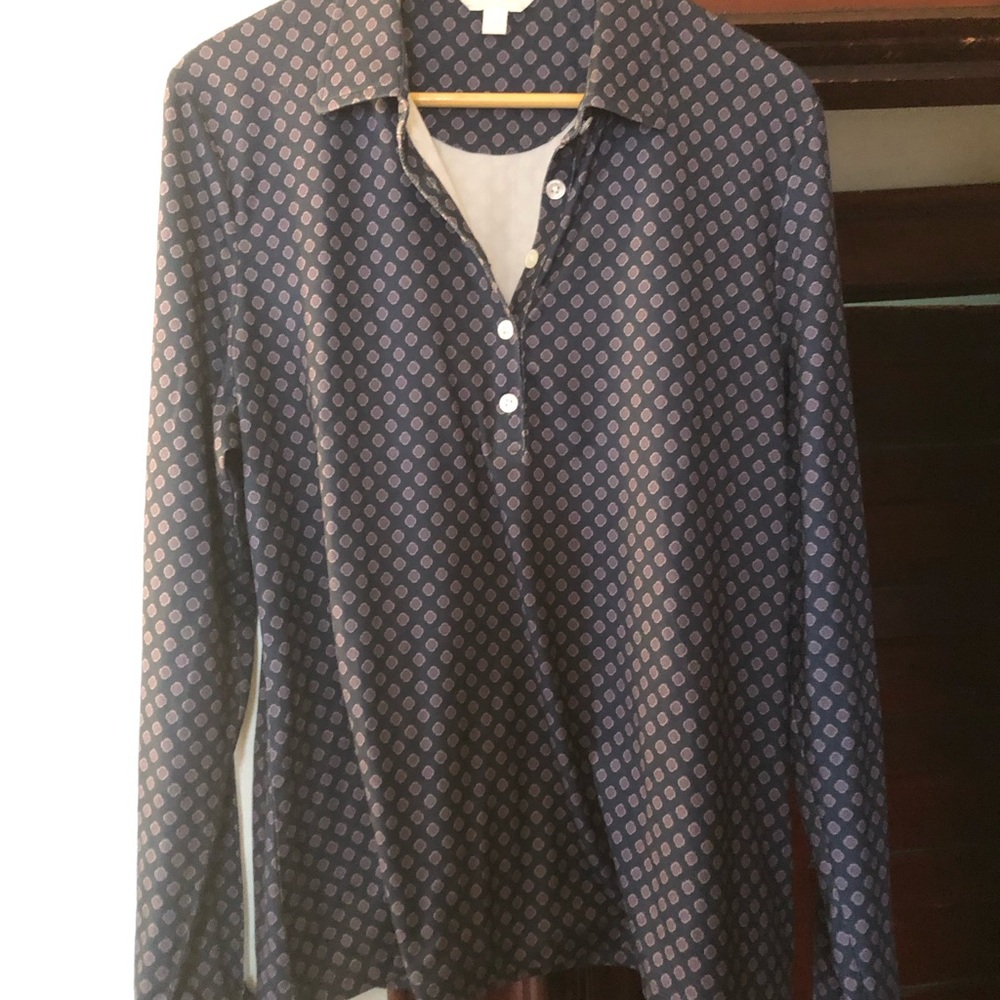 Brooks Brothers knit Navy Blue Long-Sleeve Patterned Polo